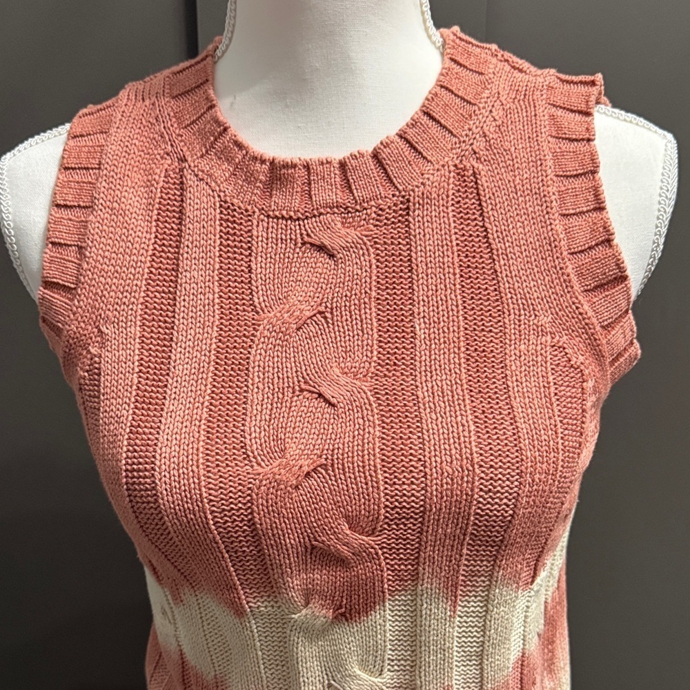Calvin Klein Coral and Cream Cable Knit Tank Top 100%Cotton Size XS - Picture 2 of 7